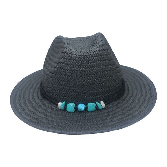 Kendra Scott Lincoln Cattleman Straw Stone Hat - Black / Turquoise - Picture 1 of 7